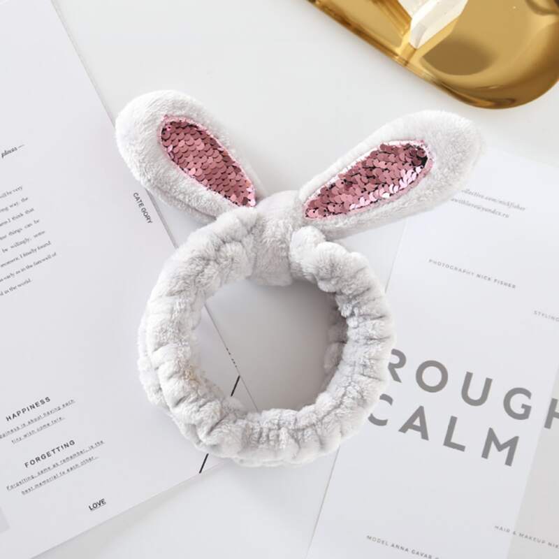 

Sequin Rabbit Ear Bath Headband, Grey