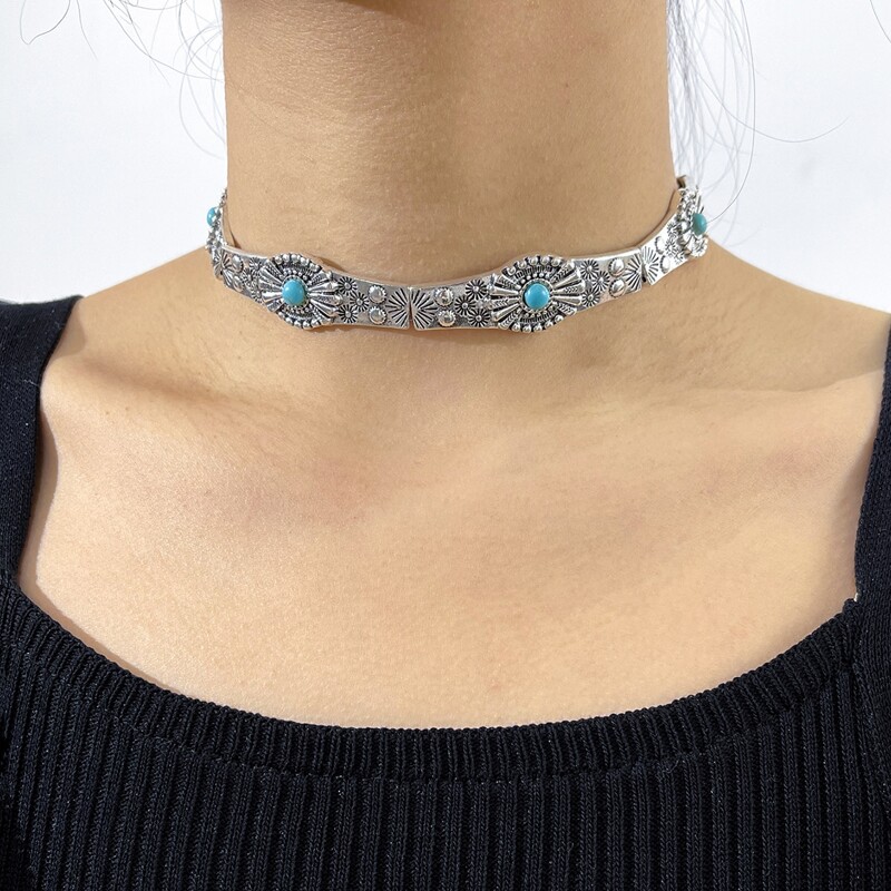 

Retro Engraved Choker, Antique silver