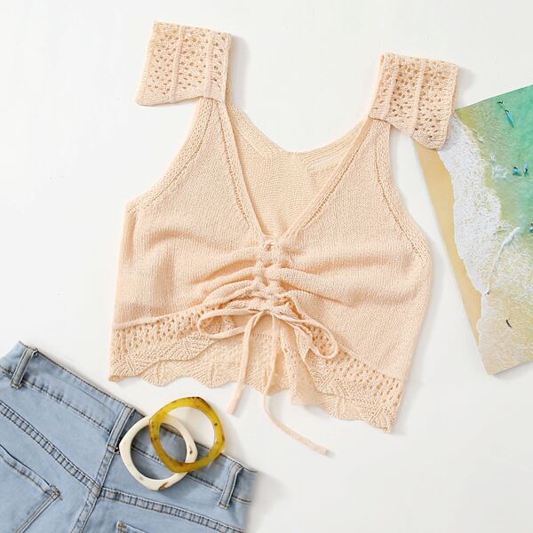 

Drawstring Knot Knit Top, Apricot