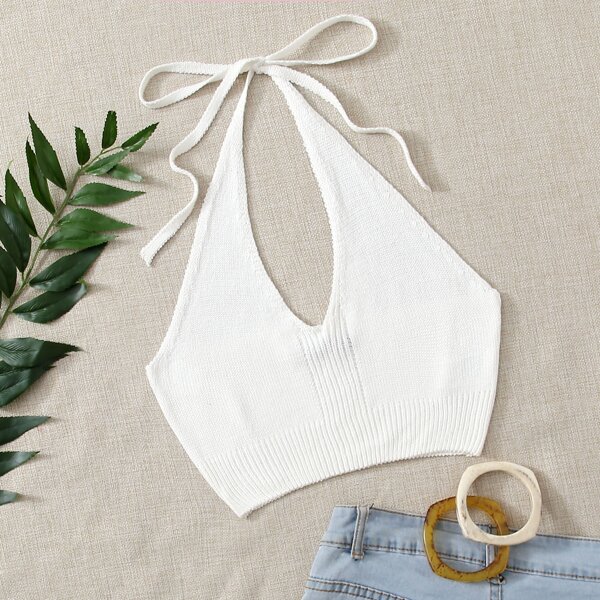 

Tie Back Knit Top, White
