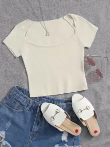 SHEIN Essnce Knit ngọn màu trơn Giải trí - Màu be - Xem 1