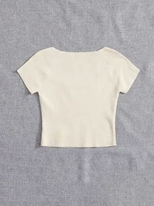 SHEIN Essnce Knit ngọn màu trơn Giải trí - Màu be - Xem 2