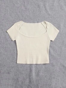 SHEIN Essnce Knit ngọn màu trơn Giải trí - Màu be - Xem 4