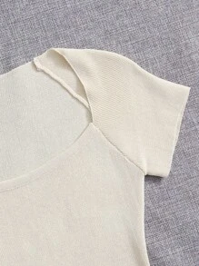 SHEIN Essnce Knit ngọn màu trơn Giải trí - Màu be - Xem 5