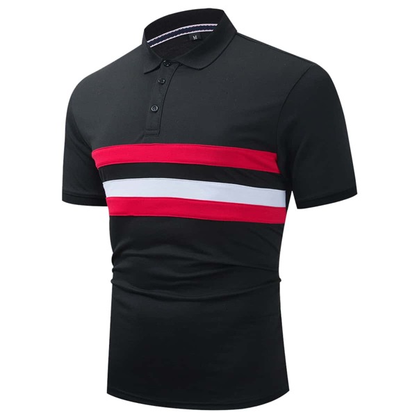 

Men Striped Panel Polo Shirt, Black