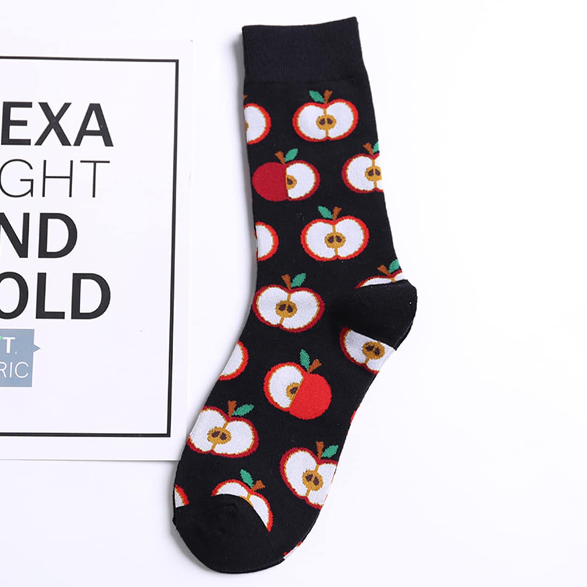 

1pair Apple Pattern Crew Socks, Black