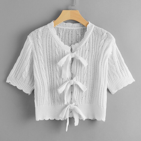 

Knotted Front Cardigan, White