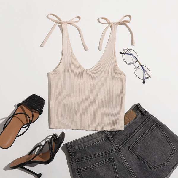 

Knot Shoulder Knit Top, Apricot