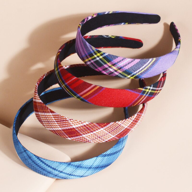 

4pcs Plaid Wide Headband, Multicolor