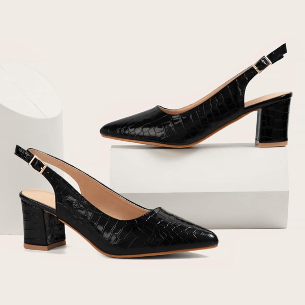 

Croc Embossed Slingback Pumps, Black