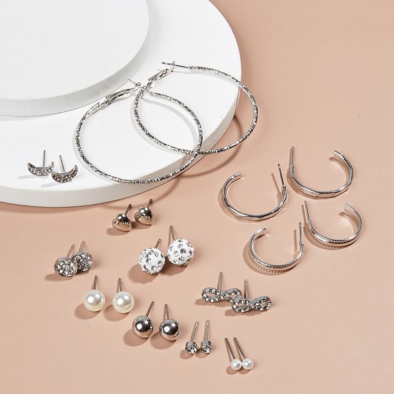 

12pairs Rhinestone Earring Set, Multicolor