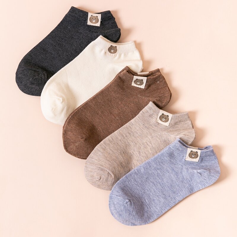 

5pairs Cartoon Patch Ankle Socks, Multicolor
