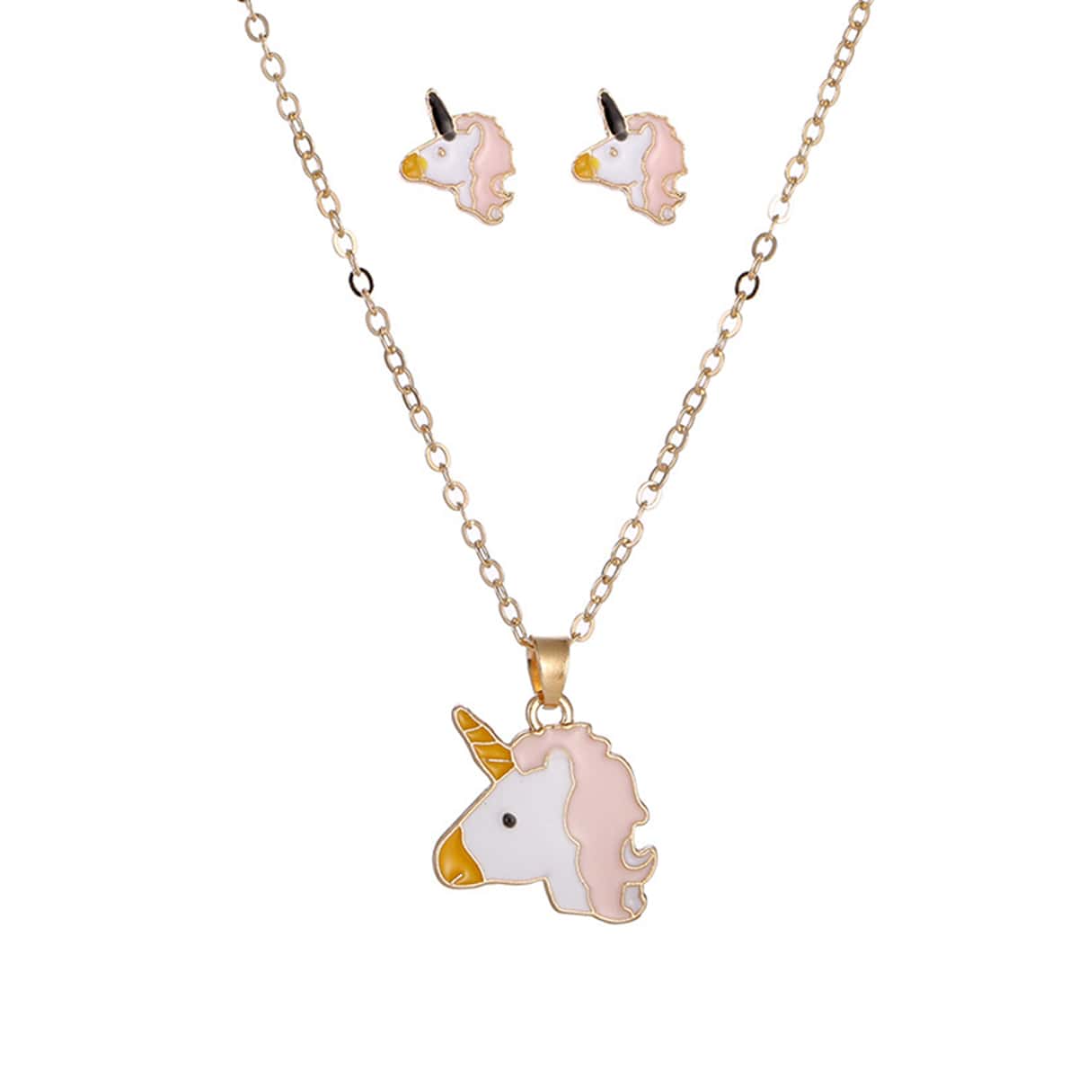

1pc Unicorn Pendant Necklace & 1pair Stud Earrings, Multicolor