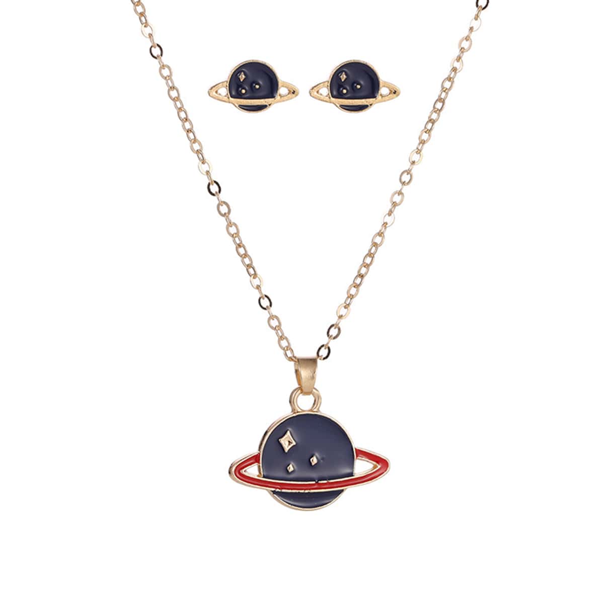 

1pc Planet Pendant Necklace & 1pair Stud Earrings, Blue