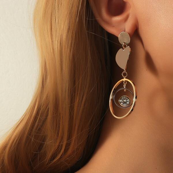 

Rhinestone Decor Round Drop Earrings, Gold
