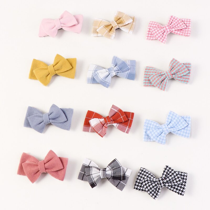 

12pcs Plaid Bow Decor Hair Clip, Multicolor