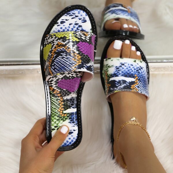 

Snakeskin Print Slides, Multicolor