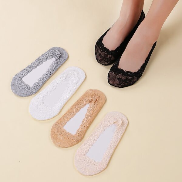 

5pairs Mesh Invisible Socks, Multicolor