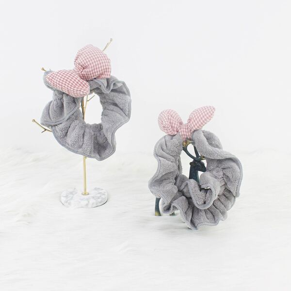 

Gingham Bow-knot Decor Bath Headband, Grey