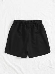 SHEIN Unity Quần short Thắt nút màu trơn Giải trí - màu đen - Xem 2