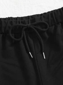 SHEIN Unity Quần short Thắt nút màu trơn Giải trí - màu đen - Xem 3