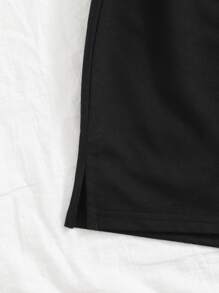 SHEIN Unity Quần short Thắt nút màu trơn Giải trí - màu đen - Xem 5