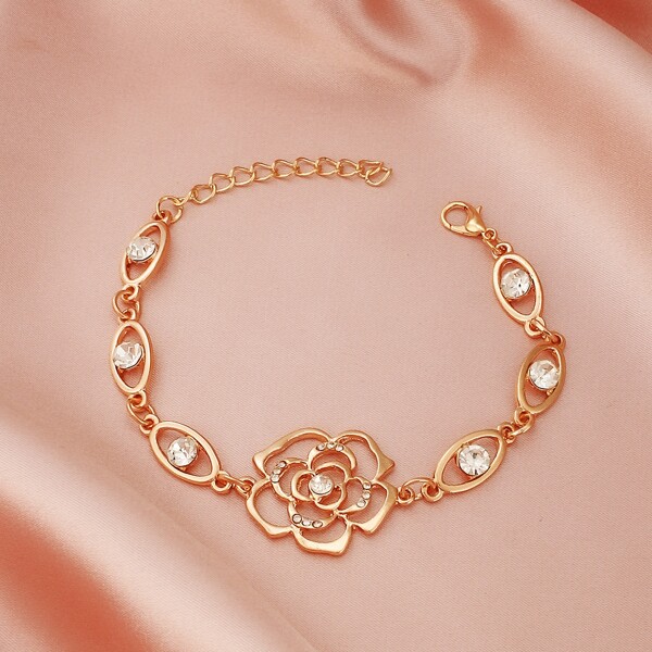 

Rhinestone Flower Decor Chain Bracelet, Gold
