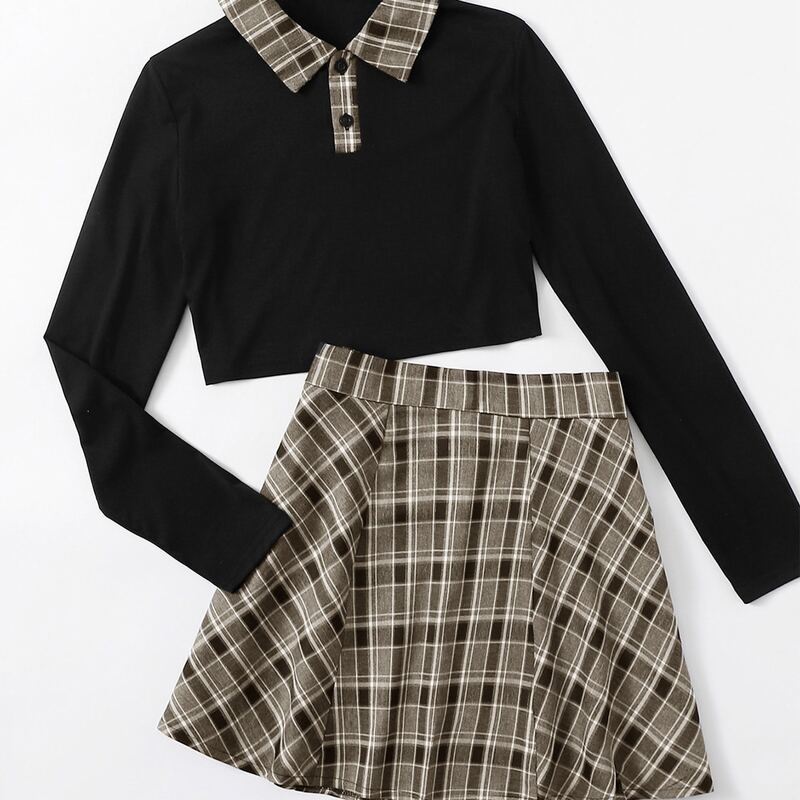 

Polo T-shirt & Plaid Skirt, Multicolor