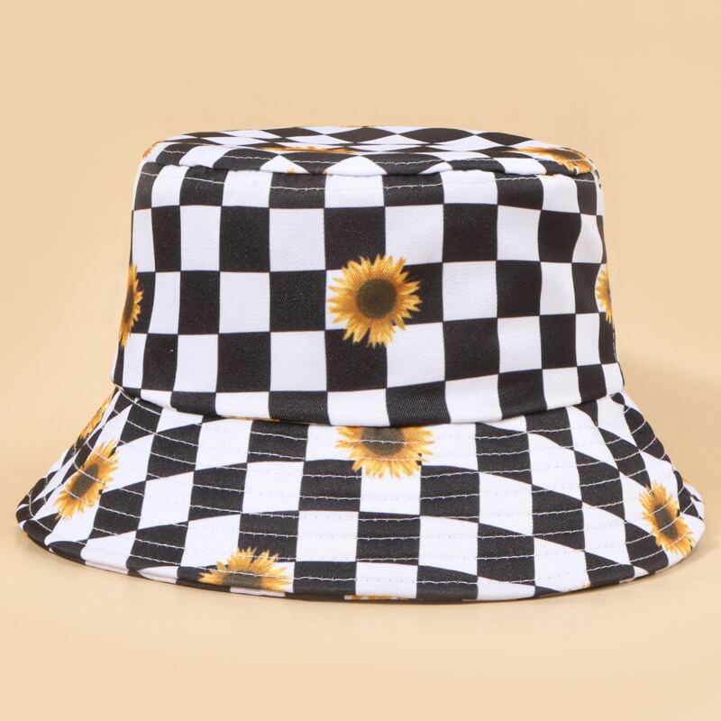 

Sunflower & Checkerboard Bucket Hat, Black and white