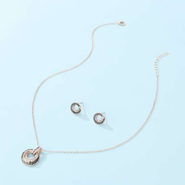 

Round Engraved Necklace & Earrings, Gold