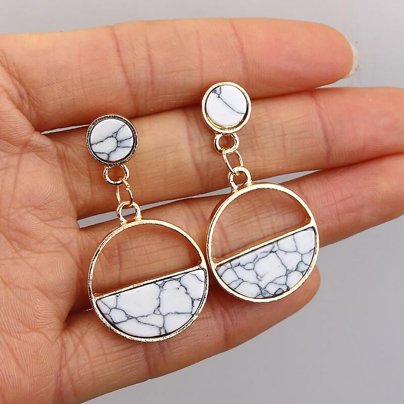 

Marble Circle Drop Earrings, White