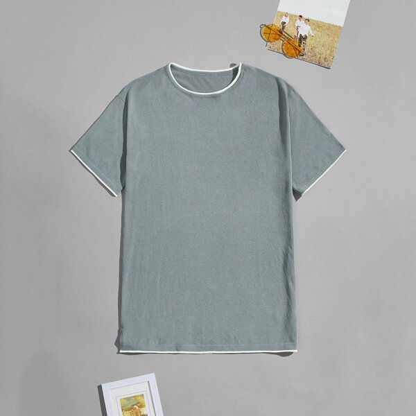 

Men Contrast Binding Knit Top, Grey