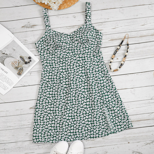 

Ditsy Floral Print Split Hem Cami Dress, Multicolor