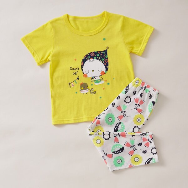 

Toddler Girls Cartoon & Slogan Graphic PJ Set, Multicolor
