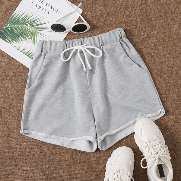 

Solid Drawstring Waist Track Shorts, Light grey
