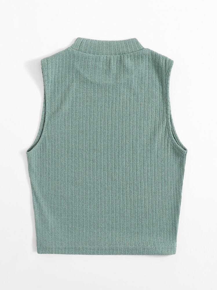 Muchica Solid Crop Rib-knit Tank Top - Mint Green - View 2