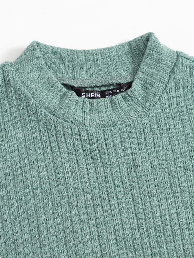 Muchica Solid Crop Rib-knit Tank Top - Mint Green - View 3