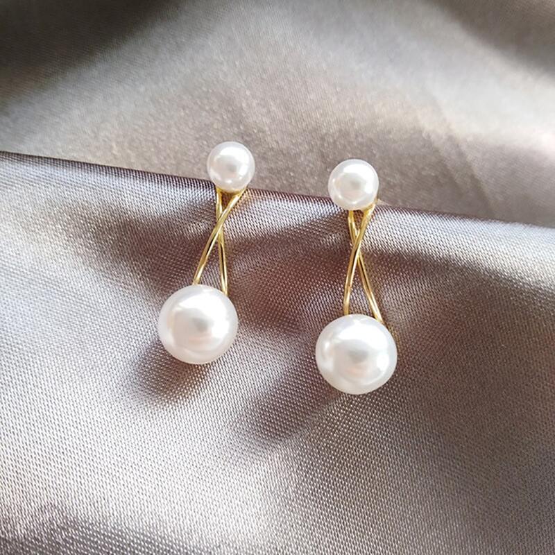 

Faux Pearl Cross Drop Earrings, White