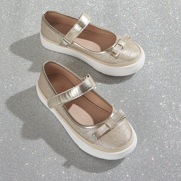 

Girls Glitter Bow Decor Flats, Gold