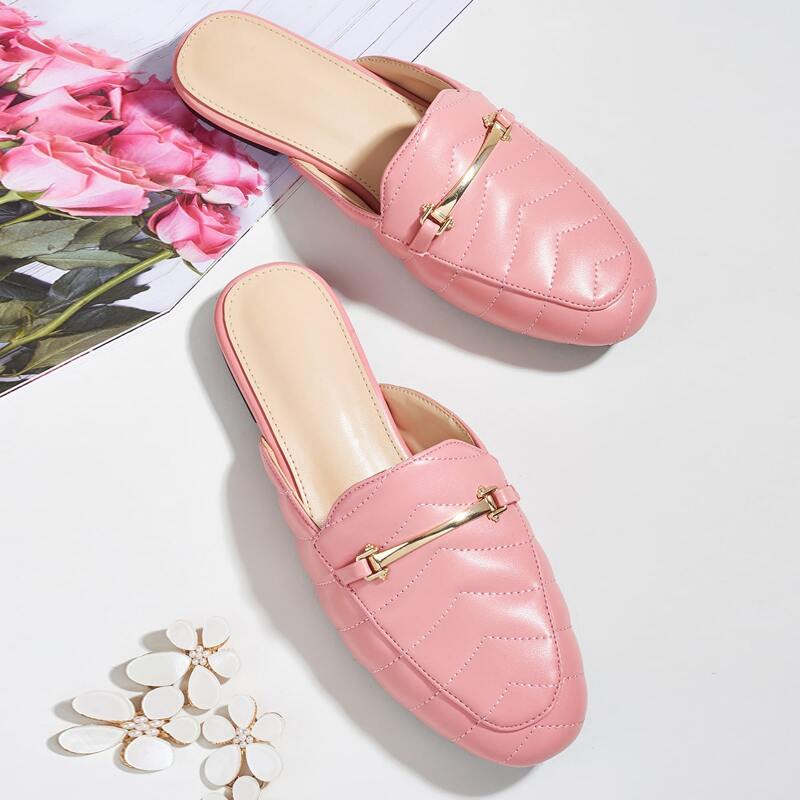 

Metal Decor Chevron Flat Mules, Pink