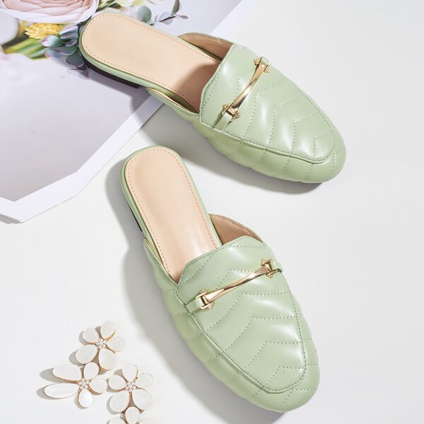 

Metal Decor Chevron Flat Mules, Green