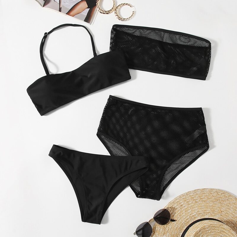 

4pack Solid Bikini Swimsuit, Black