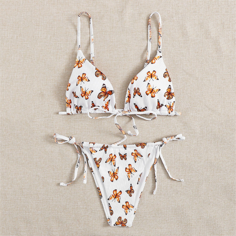 

Butterfly Print Rib Bikini Swimsuit, Multicolor
