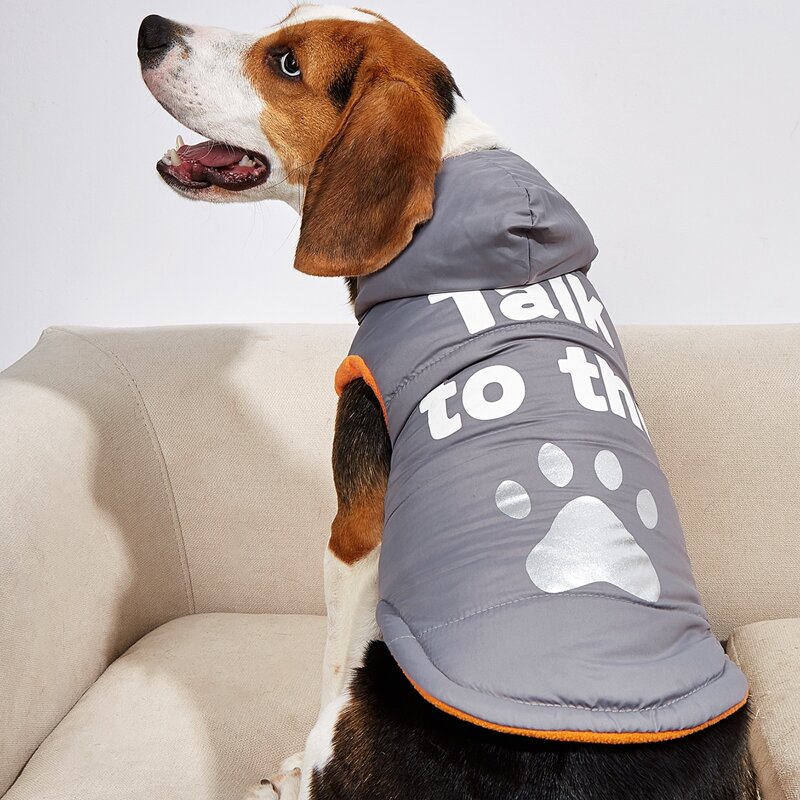 

Letter Graphic Hooded Pet Jacket, Grey