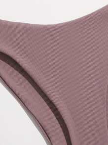 Rib Cross Wrap Bikini Set For Summer Beach Vacation - Dusty Pink - View 4