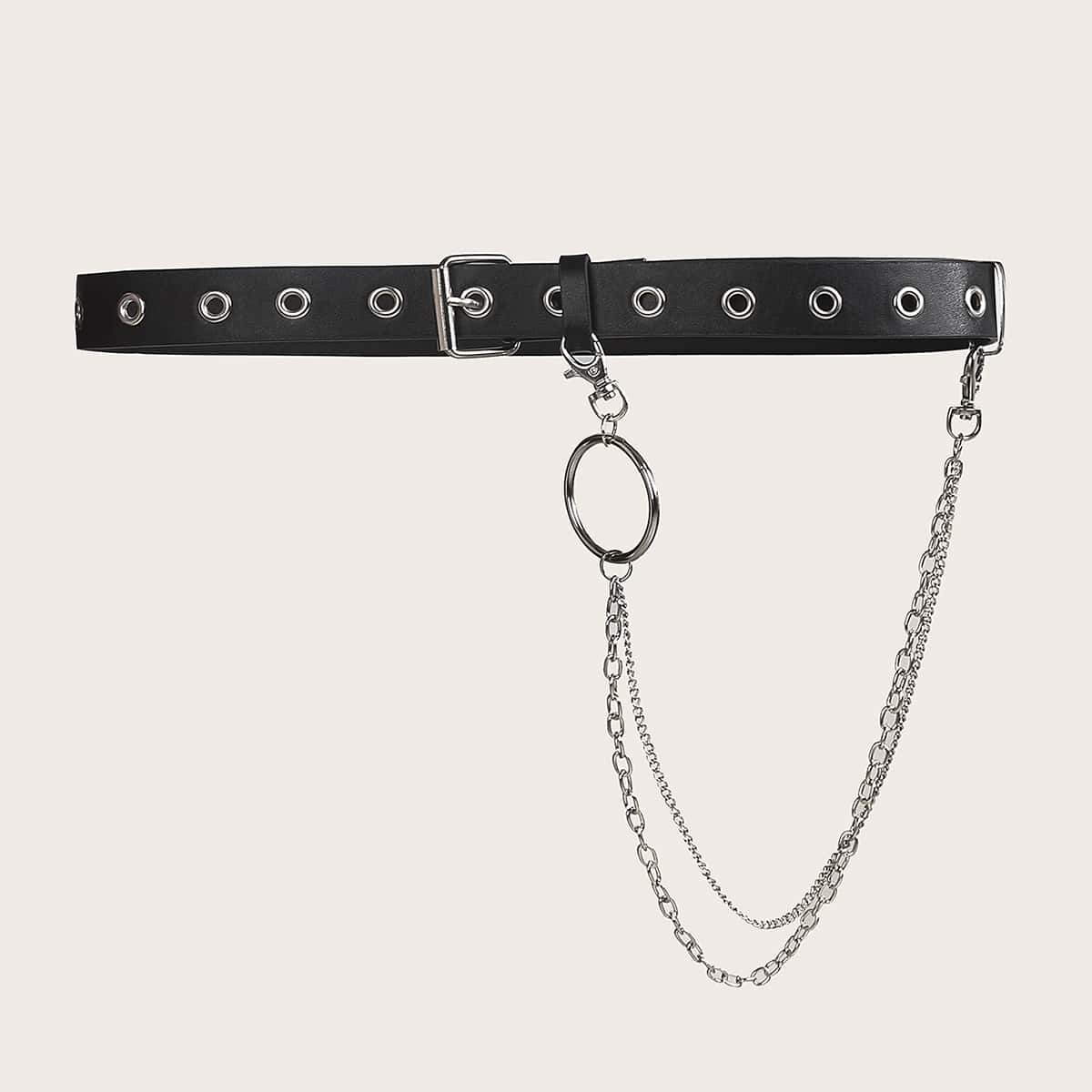 

Grommet Belt With Chain, Black