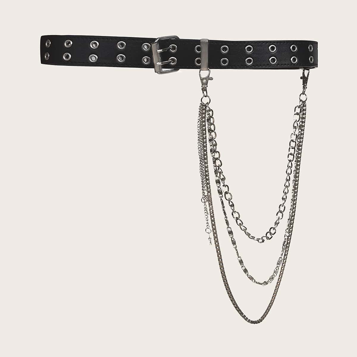 

Grommet Belt With Chain, Black