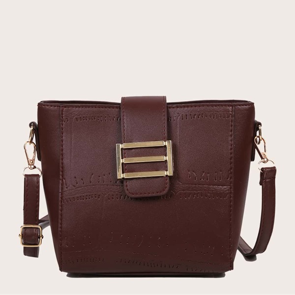 

Metal Decor Bucket Bag, Coffee brown