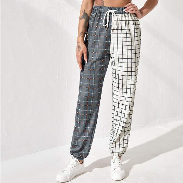 

Plaid Spliced Drawstring Waist Sweatpants, Multicolor