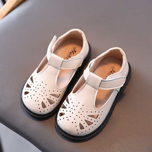 

Toddler Girls Hollow Out Velcro Strap Flats, Beige